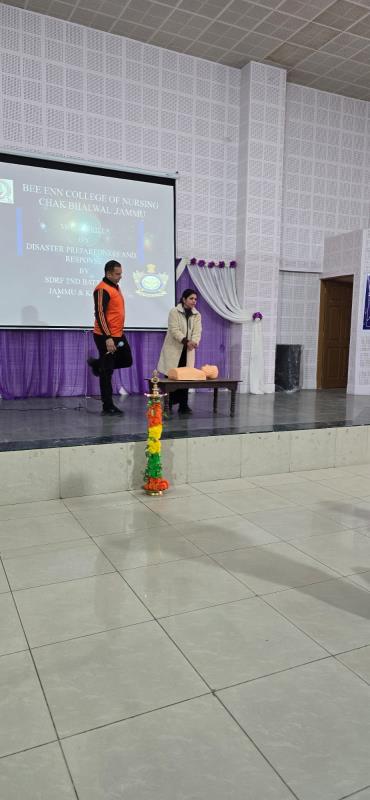 Bee Enn College of Nursing and Bee Enn Nursing organised the Disaster Mock drill with the collaboration of State Disaster Relief Team. The exemplified skills are demonstrated by SDRF team under the leadership of Mr.SS Saini to the students at BECON campus on 07-01-26.