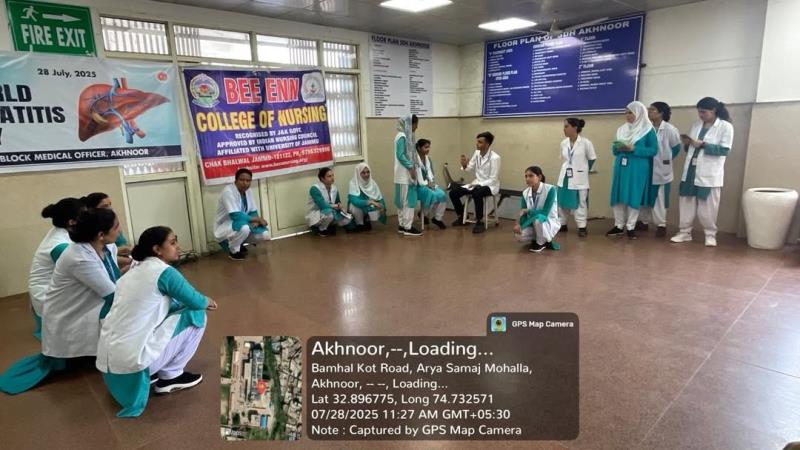 World Hepatitis Awareness program was organized by our Post Basic Bsc Nursing second year students and M.Sc Nursing Community Health Nursing Department students under the guidance of Mrs. Diksha Sharma, Assistant Professor and Ms. Anshu Raina, Nursing tutor at SDH, Akhnoor.