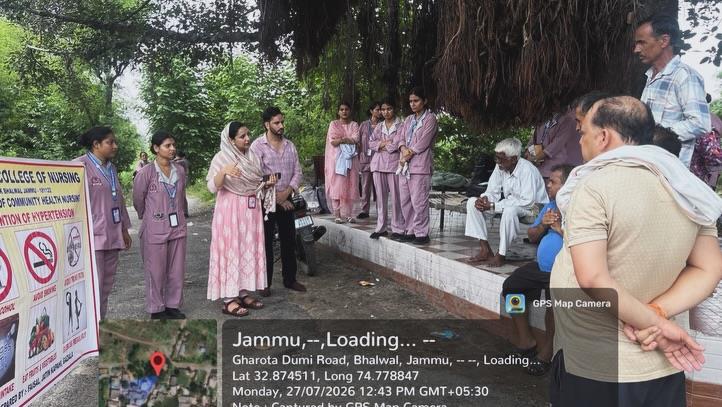 Our B.Sc. Nursing 5th Semester students conducted an NCD (Non-Communicable Diseases) Screening Programme at PHC Gharota and the Gharota slum area, Jammu. The programme included registration, screening, health education, documentation, and referral of identified cases. Health education covered more than 10 topics on NCD prevention and management. The programme was conducted under the guidance of: Mrs. Pushpa (HOD, Community Health Nursing) Ms. Gazala Javid Ms. Sejal Sharma Ms. Manpreet Kour Mr. Nand Kishore