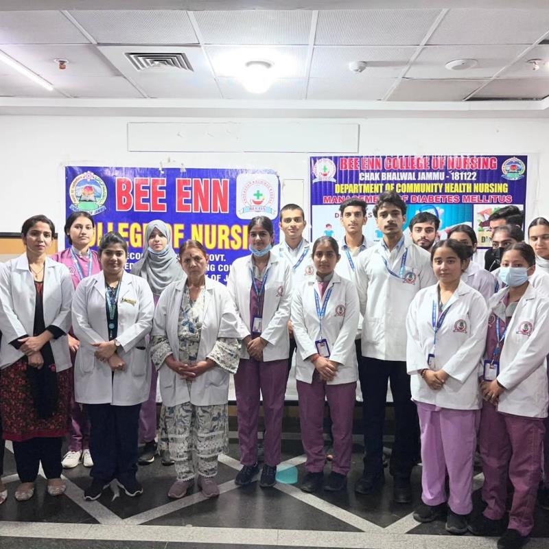 On the occasion of World Diabetes Day Our B.sc Nursing 4th Semester and 2nd Semester students participated in Intercollege Quiz competition & Poster Making competition, organized by Department of Endocrinology of Govt. Medical college and hospital, Jammu on 14-11-2025. Ms. Avanshika Bhadur Thapa and Mr. Arun Dev Singh students of B.Sc Nursing 4th Semester won 🏆 1st prize in Quiz competition.