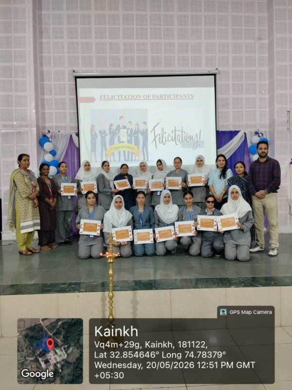  Students of M.Sc Nursing 2nd year Community Health Nursing department organized an Organ Donation Pledge Drive in collaboration with State Organ and Tissue Transplant Organization, Jammu. Dr. Poonam Mahajan, Joint Director, Ms. Anshu Sharma, Consultant (IEC/Media), Mr. Irfan Ahmad Lone, Transplant Coordinator, Ms. Nisha Kumari, Program Assistant cum DEO, SOTTO, J&K graced the occasion. Students enthusiastically participated in the pledge drive and expressed their commitment towards creating awareness. During the programme, students who actively participated in Naman Diwas activities were felicitated and appreciated for their dedication, creativity, and enthusiastic involvement. Certificates were distributed to the participants by the respected dignitaries and faculty members.