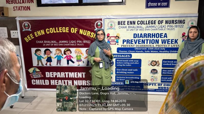  The M.Sc Nursing first year students of Child Health Nursing Department conducted Diarrhea prevention awareness program at SMGS Hospital, Jammu on 22.07.25 under the guidance of Mrs. Sain Priya, HOD, Child Health Nursing Department.